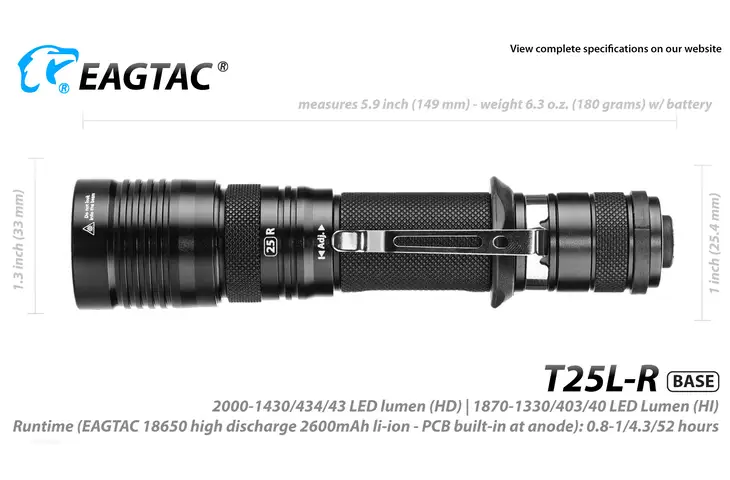 EAGTAC USB Rechargeable T25LR XHP35 Tactical Flashlight Base w/ Free Shipping and Handling — 2 models - view 3